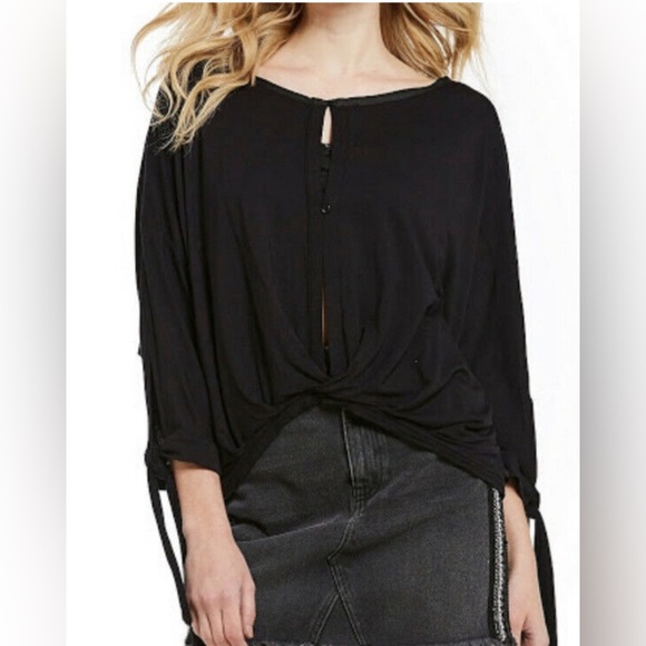 Free People Keepin On top S black tie sleeves button like new - Picture 3 of 6